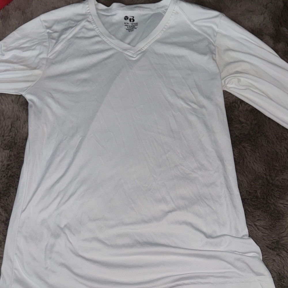 White V-Neck Long Sleeve Shirt